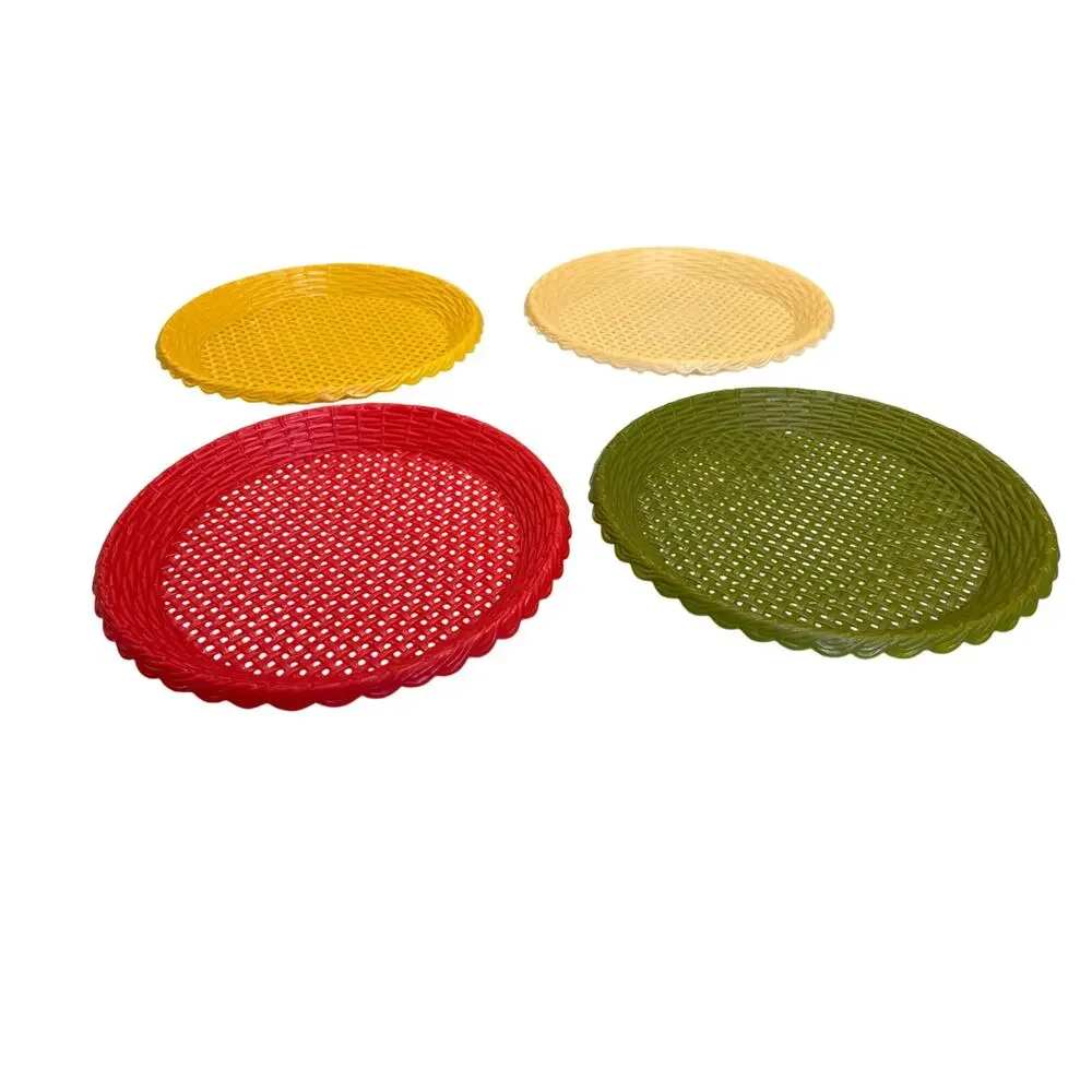 Vintage Reusable Plastic Paper Plate Holders - 4 Pack - Red/Green/Tan/Yellow